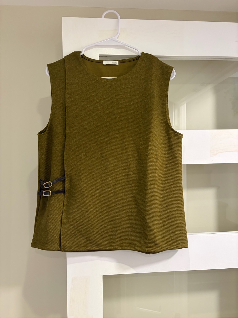 2 piece set: Sleeveless Olive Green Top and skirt with Side Buckle Detail